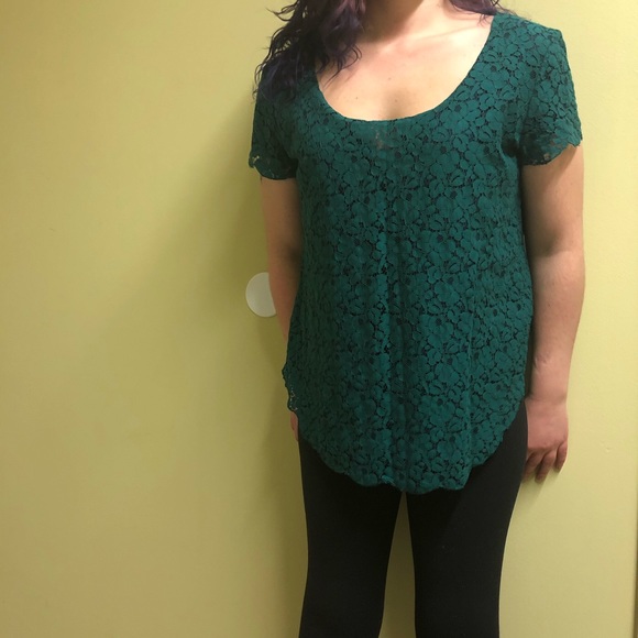 Aritzia Tops - Aritzia - Talula Blue/green lace short sleeve